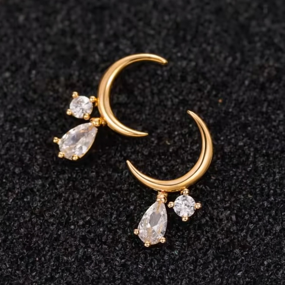 “Tears from the Moon” Crescent Sliver Dripping Crystals Swarovski Tiny 14K Studs - Picture 8 of 12